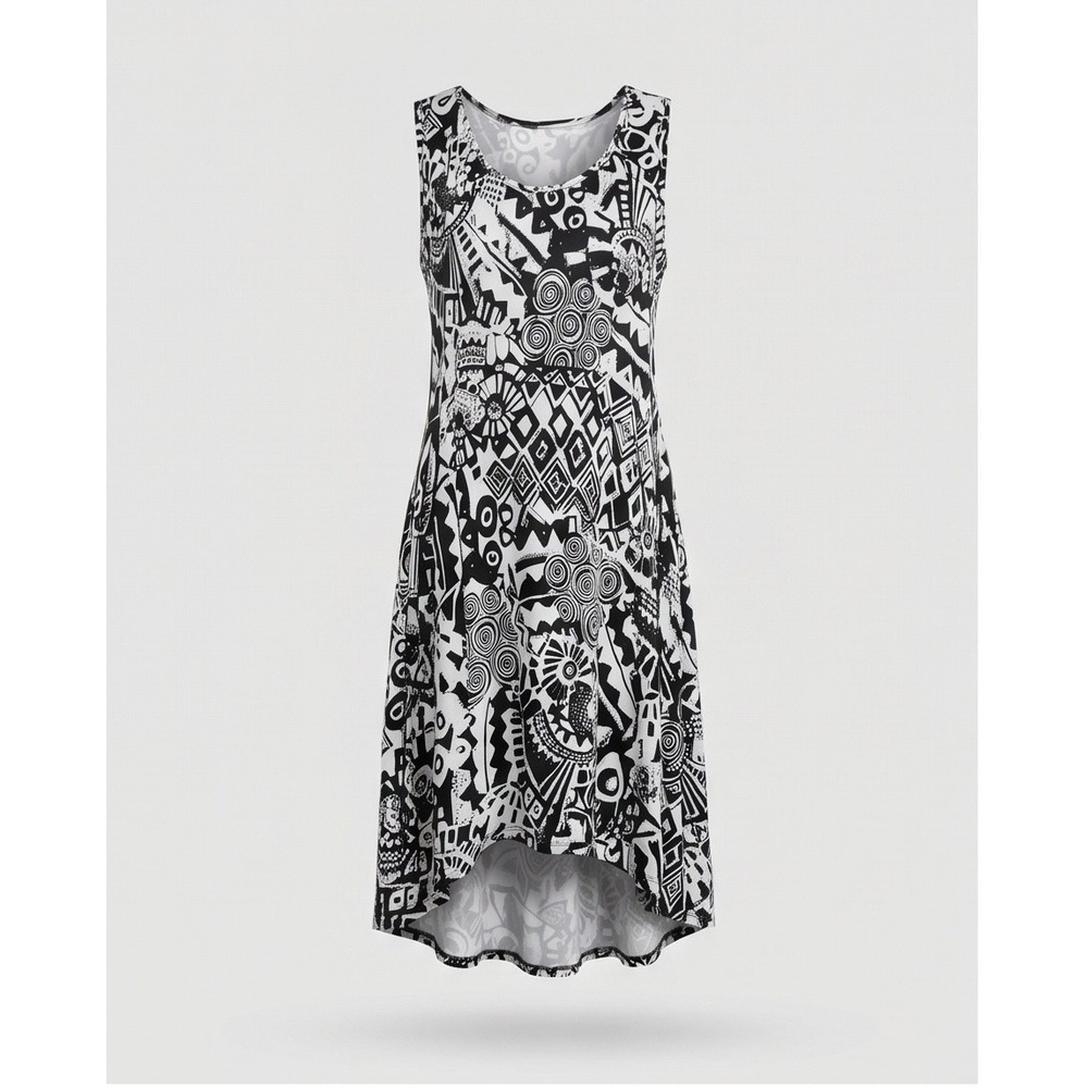 Avenue‎ Women's 18/20 Black White Abstract Print Hi-Lo Sleeveless Dress NWT